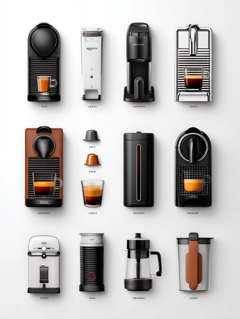 Comparativa visual de cafeteras Nespresso, espresso y manuales