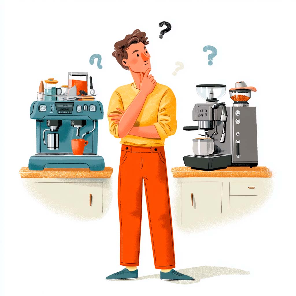 Persona eligiendo entre cafetera manual o automática