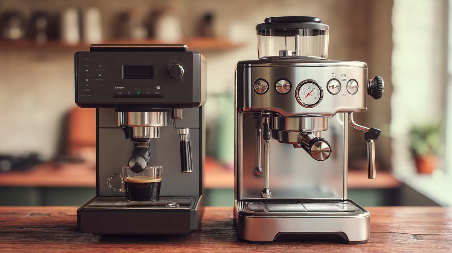 Cafetera express automática en cocina moderna