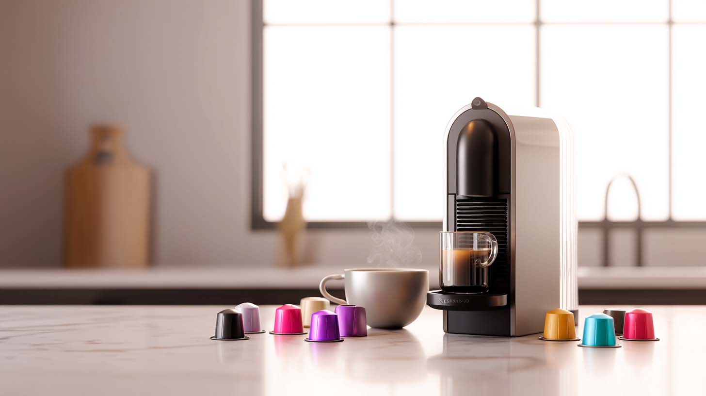 Cafetera Nespresso moderna sobre encimera