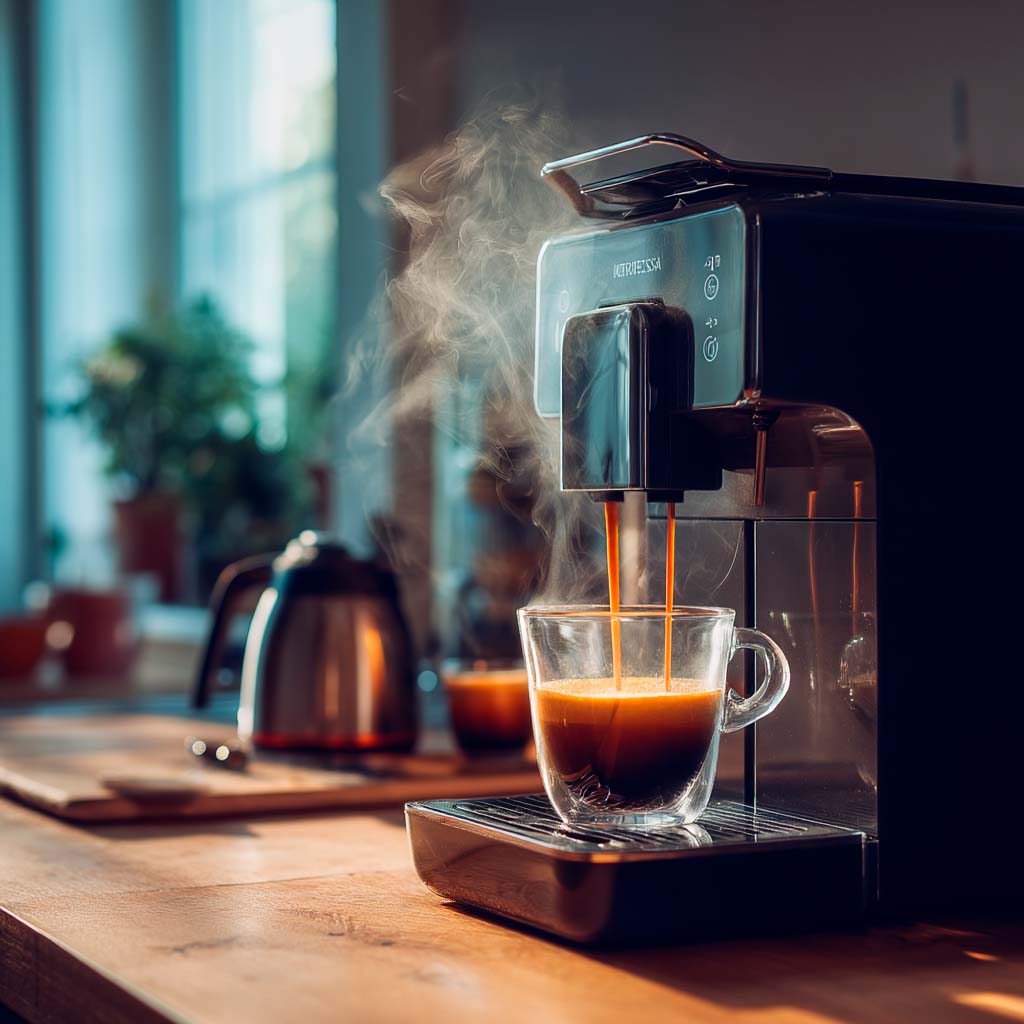 Cafetera automática preparando café