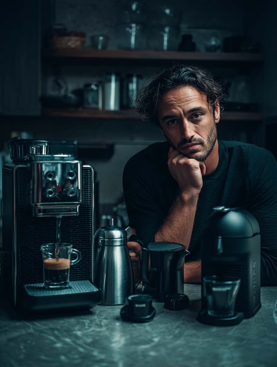 Hombre comparando Nespresso con otras cafeteras